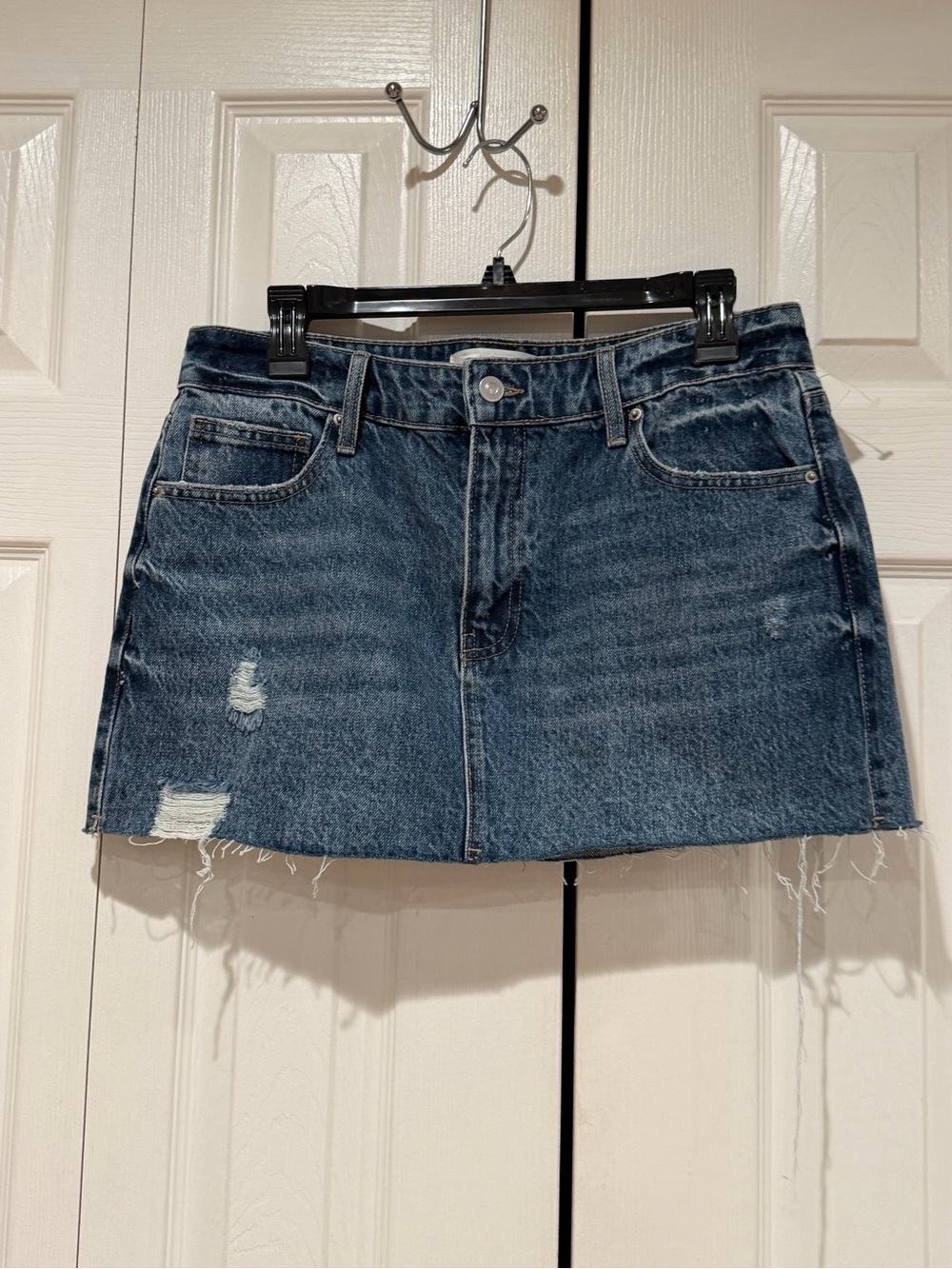 Seven7 Dark Blue Distressed Denim Mini Skirt